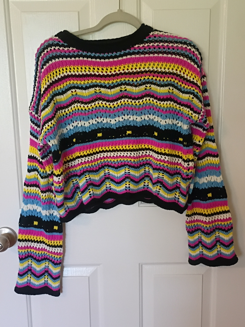 Multicolor Striped Open-Knit Women's Sweater